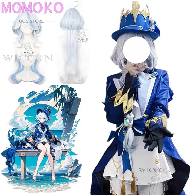 

Focalors Cosplay Costume Furina Wig Game Genshin Fontaine God of Justice Blue Uniform Vision Hat Hydro Bracelet Necklace