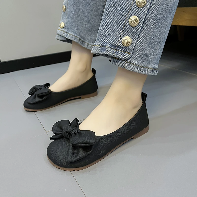Women's Thin Sole Foldable Ballet Flats Women Travel Hotel Shoes Wide Foot Ladies Butterfly Knot Loafers Woman Orthopedic Shoes