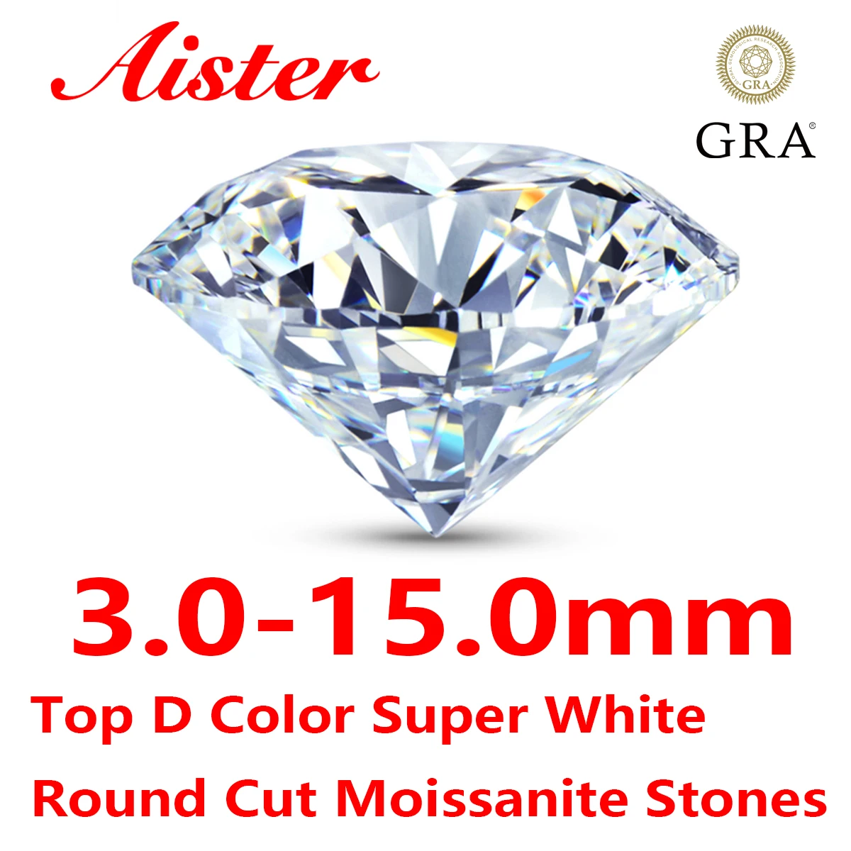 3.0-15.0Mm Top D Color Super White Vvs1 Round Cut Moissanite Stones Lab Grown Diamond Pass Diamond Tester Con Certificato Gra