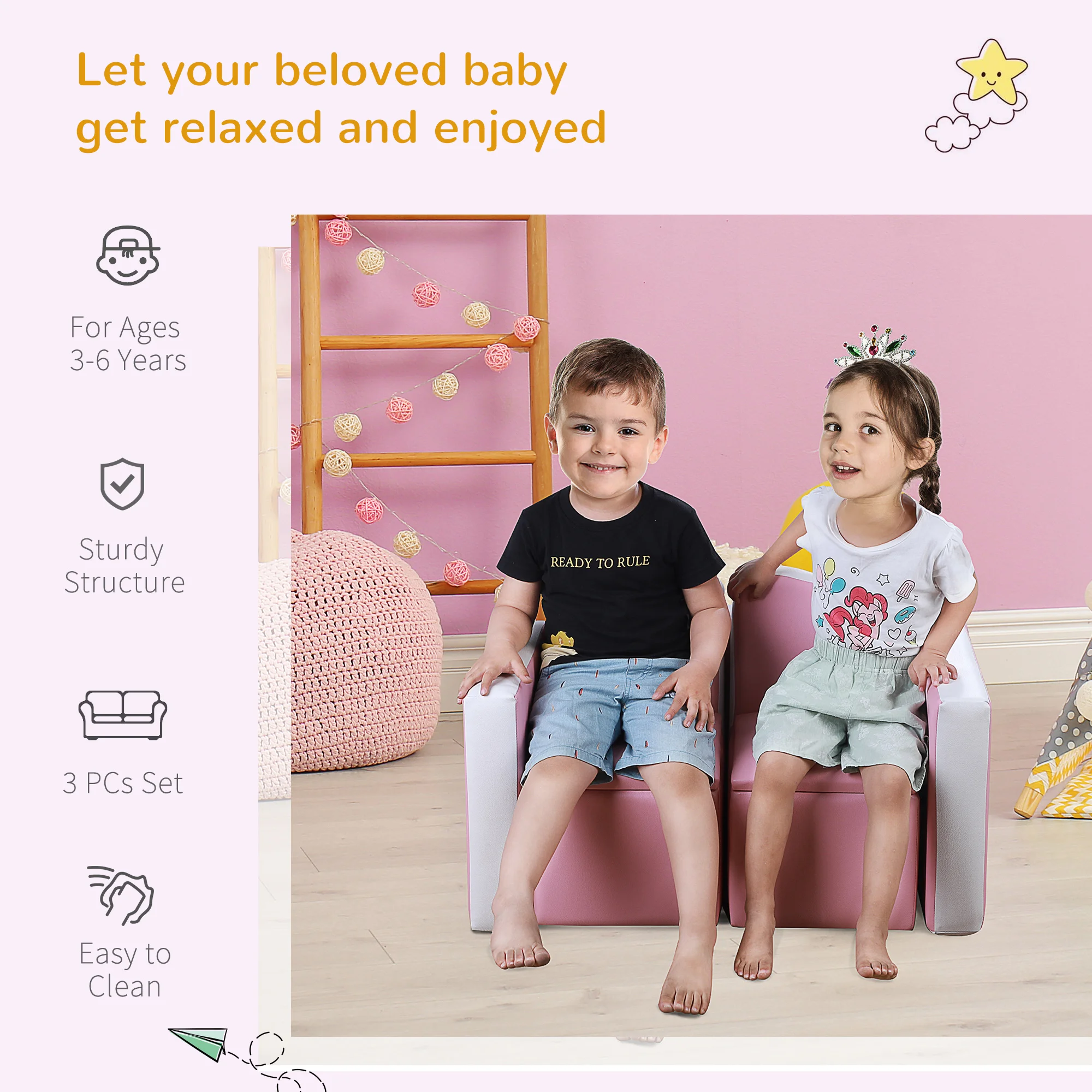 Kids Leather Sofa Armchair Multi-functional Table Chair Set Storage Pink 5