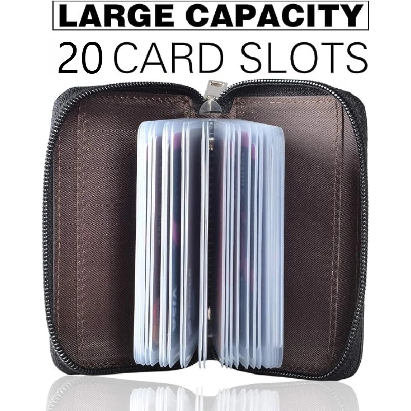 Sleek & Secure Zipper Card Holder Wallet – 20 Slot Organizer (Black, Coffee)