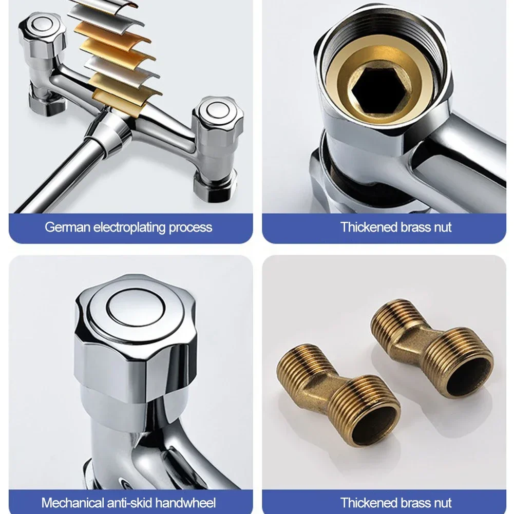 Kitchen Faucet High Pressure Brass Kitchen Sink Faucet Mixer 360 Degree Swivel Double Hole Hot And Cold Mixing Valve Stopcock 4
