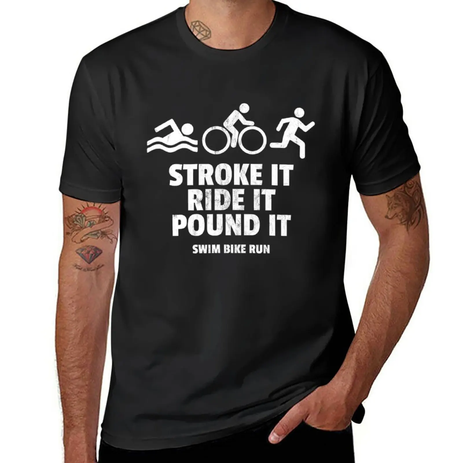 

stroke it ride it pound it funny triathlon T-Shirt summer top plus sizes summer clothes Men's cotton t-shirt