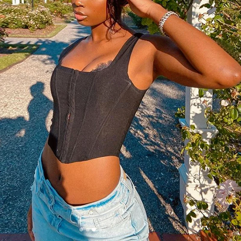 

Y2k 2023 New Sleeveless Tank Top Punk Vintage Club Sexy Corset Camis Party Club Wear Black White Bustier Crop Tops Summer Women