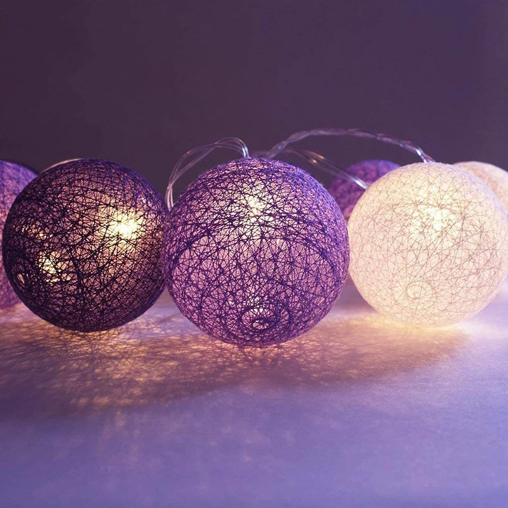 20 LED String Lights Cotton Balls Garland Beads LED Strips Kids Bedroom  Decor Wedding Garden Halloween Christmas Decoration