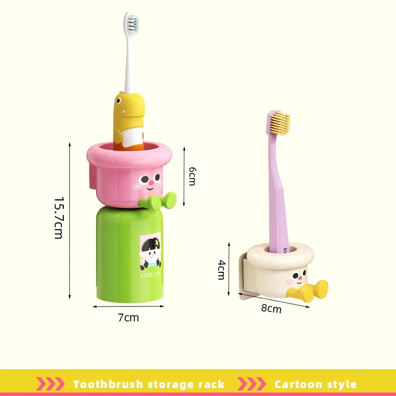 Cute Kids Creative Toothbrushes Holder,Household No Punching Organiser Rack with Cups for Toothpaste Comb,2 In 1 Gargle Cup