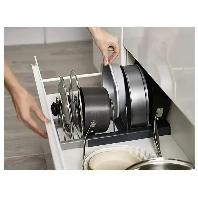 Kitchen Cabinet Organizers for Pots and Pans Expandable Stainless Steel Storage Rack Cutting Board Drying Cookware Shelf 4