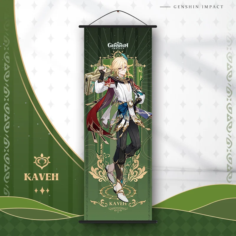 Genshin Impact Tarot Cosplay Anime Scroll Canvas Wanderer Alhaitham Raiden Shogun Xiao Kazuha Zhongli Poster Kawaii Art Gifts wall hanging poster