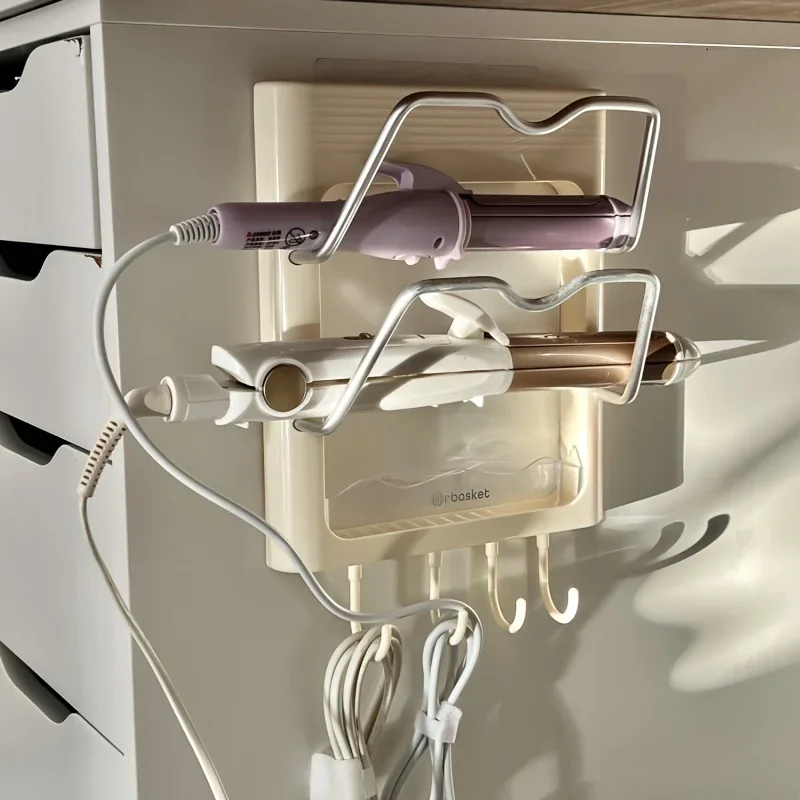 Space-Saving Wall Mount Hair Straightener Holder - No-Drill, Durable Plastic Organizer for Curling & Flat Irons in Bathroom 4