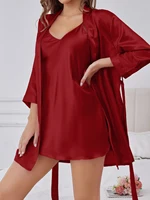 Womens Pajama Set Minimalist Solid Color Sleeveless Nightgown with Matching Robe Wearable Loungewear - Image 2