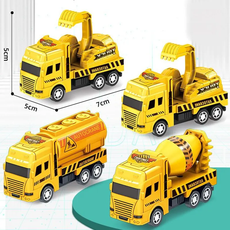 STEM Learning Friction Powered Engineering Trucks, Durable Mini Car Toys ,Ideal Birthday Gift & Party Favors (4 PCS)