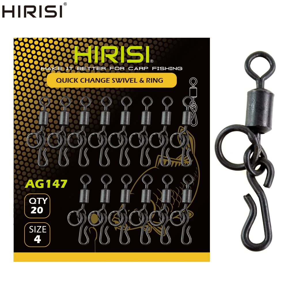 Hirisi 20pcs Carp Fishing Swivels Snaps with Solid Ring Quick Change