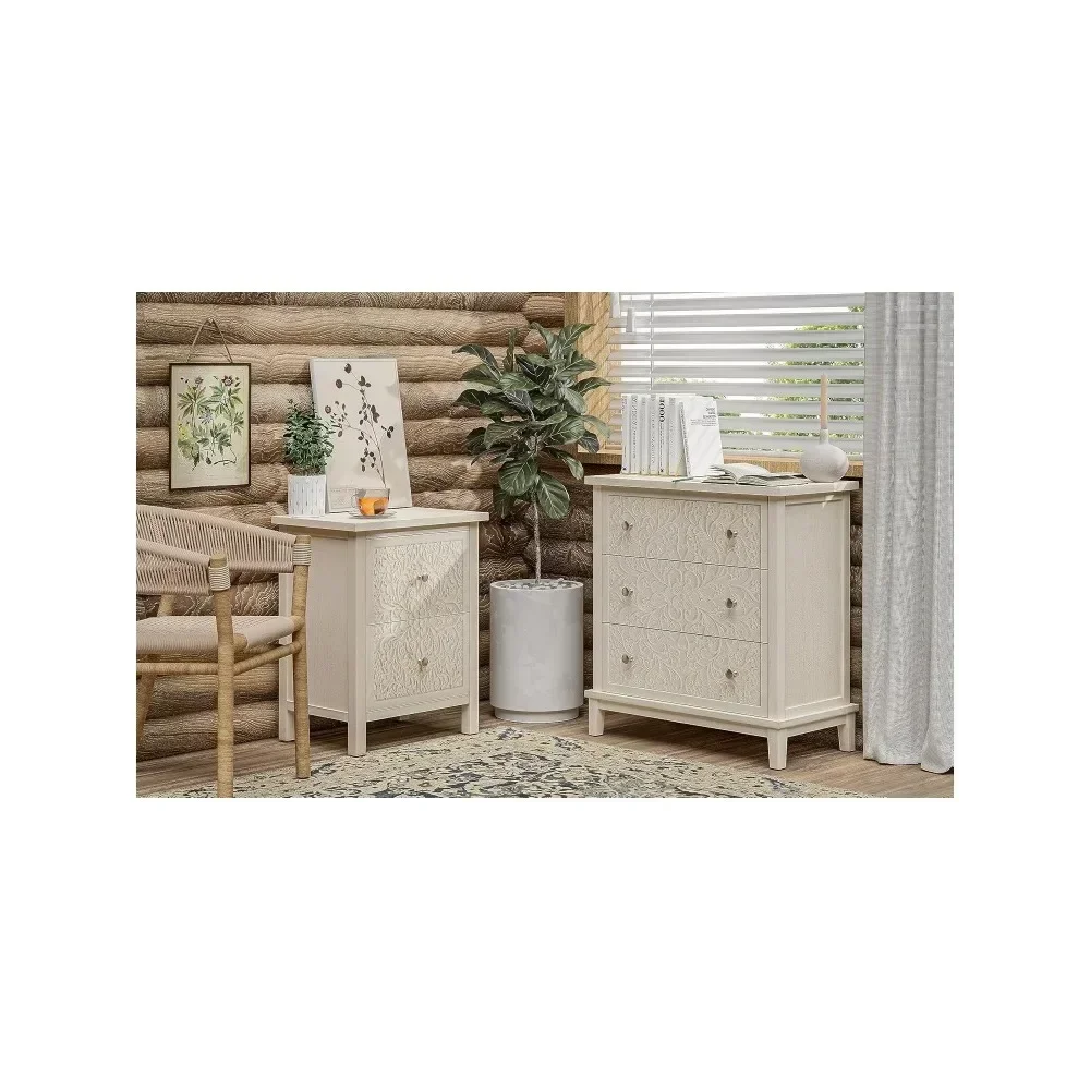 3-Drawer Fully-Assembled Flower Motif Dresser, Nightstand for French Country, Farmhouse，Modern, Rustic Style 6