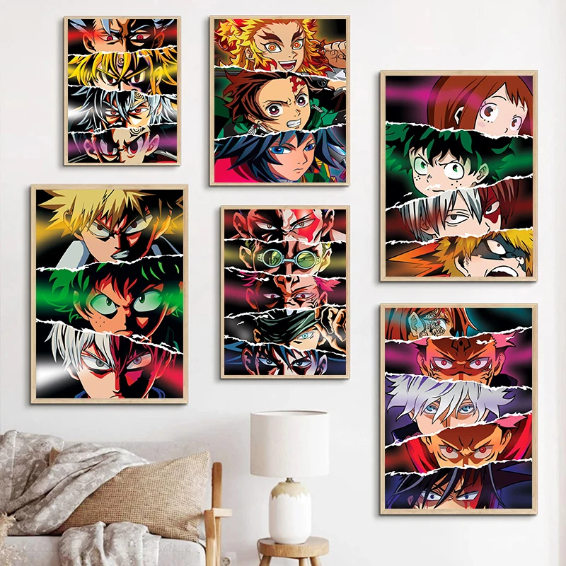 Meu herói academia demônio slayer olho anime personagem poster caçador x  hunter olhos jujutsu kaisen pintura em tela quarto menino decoração da sua  casa - AliExpress