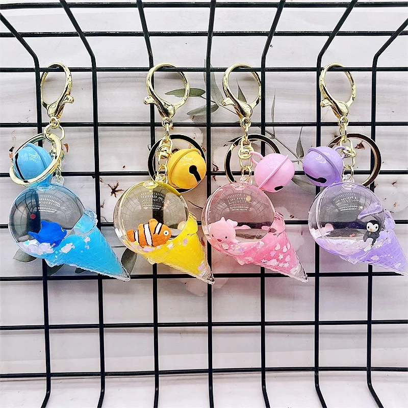Spot Internet Celebrity Nuovo Arrivo Girlish Style World Crystal Ice Cream Portachiavi Oil Liquid Floating Doll Piccolo Ciondolo