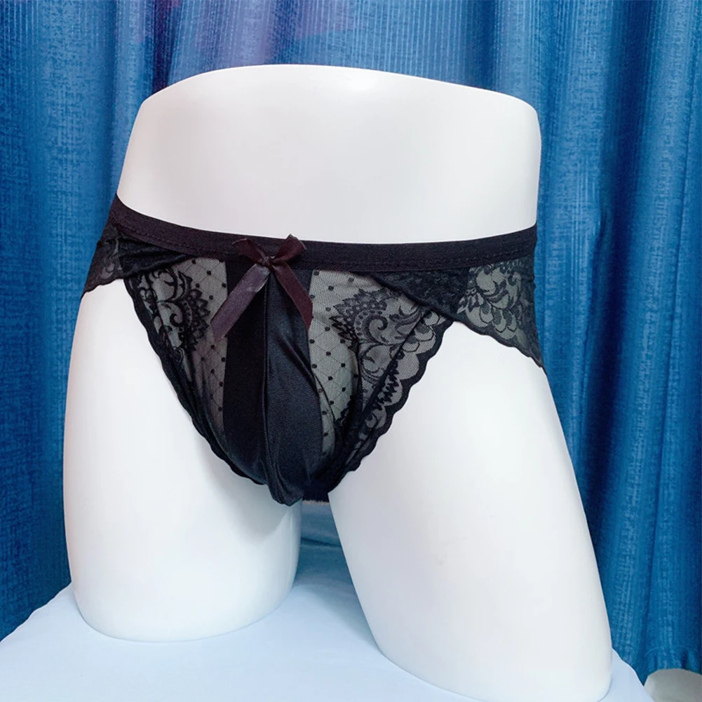 

Lace Sheer Men Sissy Pouch Panties Briefs Ultra-thin Male Sexy Nightwear G-String Thongs Low Rise Underwear Cuecas Masculinas