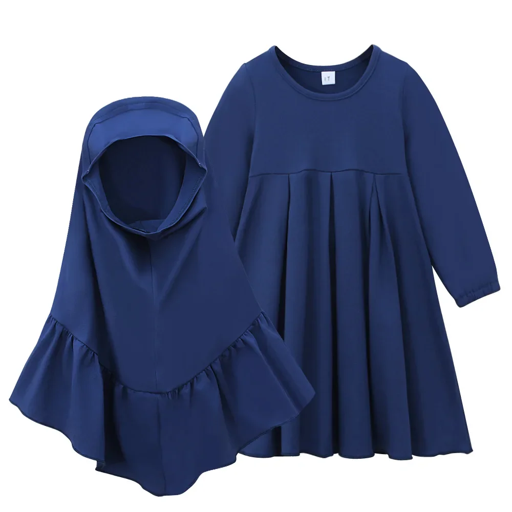 Traditional 2Pcs Muslim Ramadan Set Children Girls Prayer Dress Hijab Abaya Arab Kids Long Robe with Headscarf Islam Kaftan Gown - Image 5