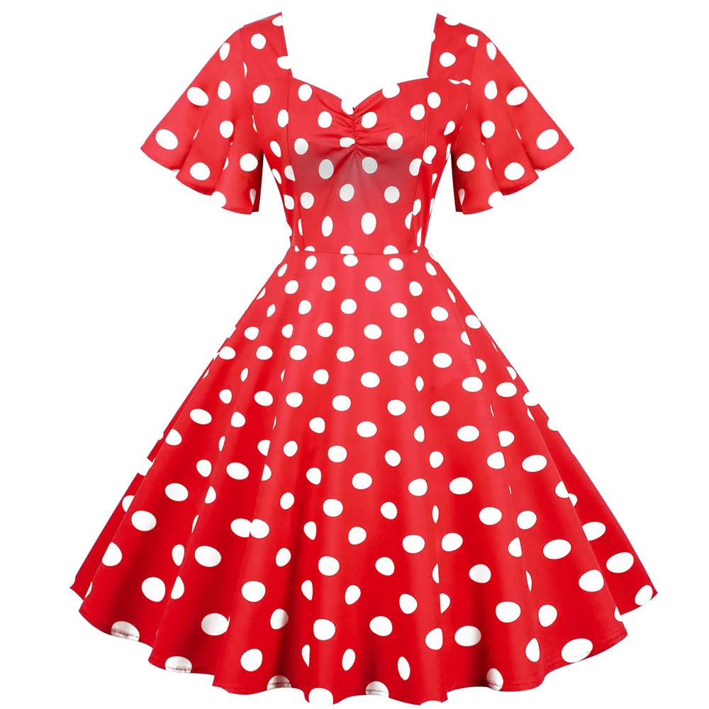 Vestido elegante vintage de lunares de los años 50 y 60 para mujer, vestido de verano estilo rockabilly con mangas de mariposa para fiesta y cóctel