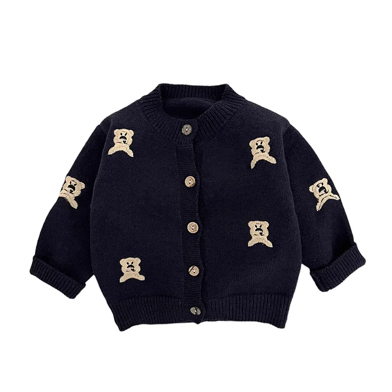 2025년 신상 겨울 패션 어린이 귀여운 곰 니트 패턴 따뜻한 외투 가디건