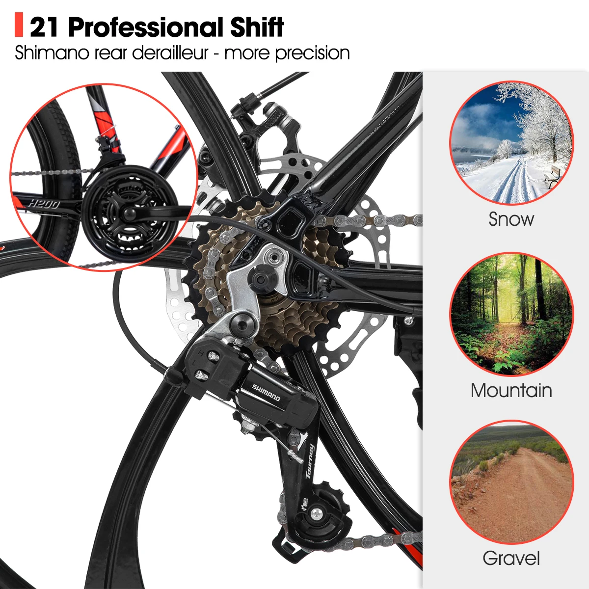 Mountain Bike Hiland Shimano 21 Speeds Drivetrain Aluminum Frame 26 Inch Wheels Disc-Brake Men Women MTB