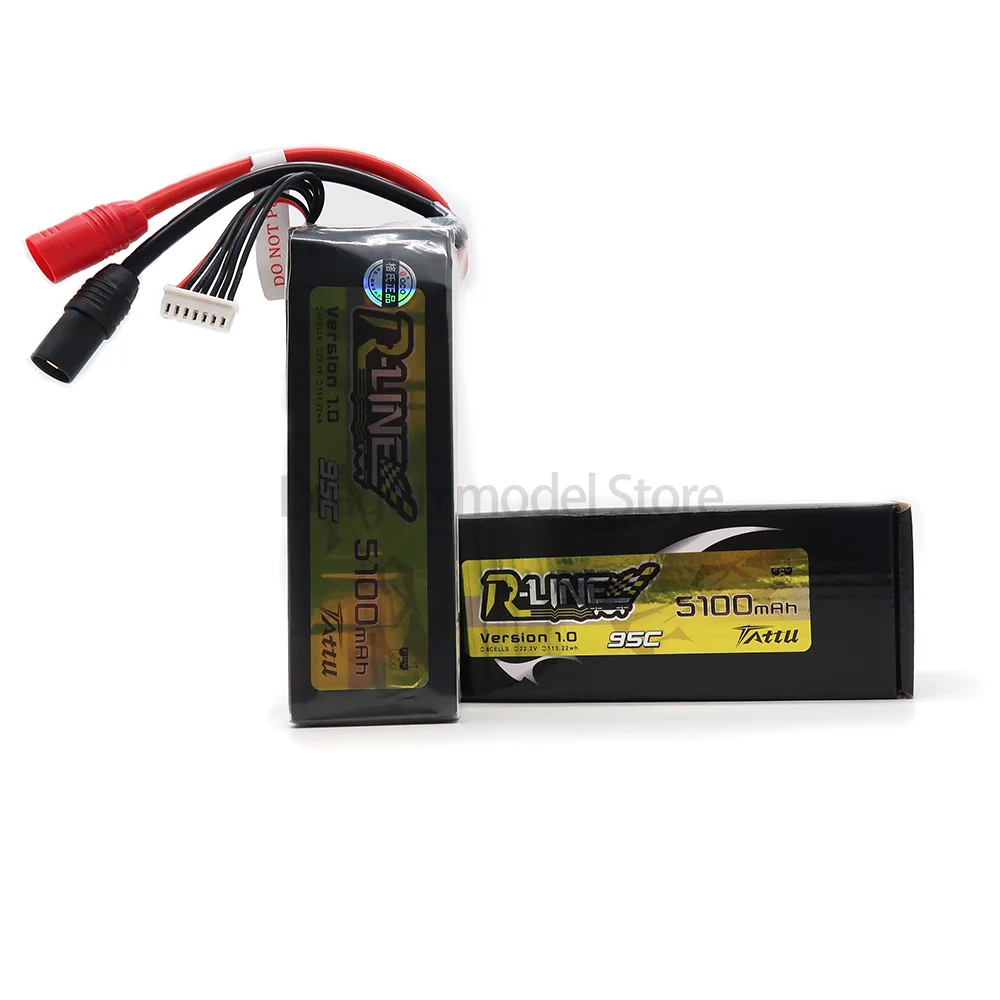 【2個セット】Tattu R-Line1.0 6S 95C 5100mAhリポ Tattu 5100mah 6S 95C 22.2V R-Line Lipo Battery with AS150 Plug