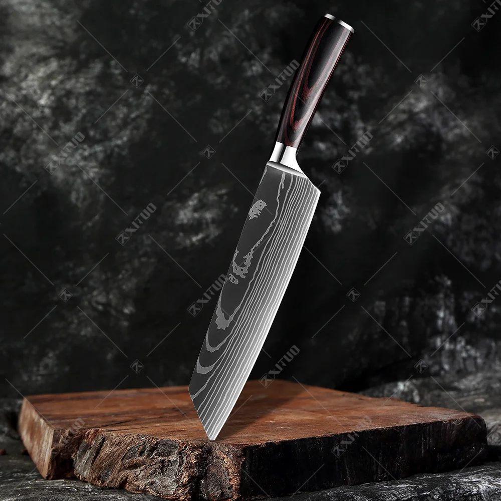XITUO High Quality Kitchen Knife Laser Damascus Stainless Steel Chef Slicing Cleaver Bread Knives Serrated Boning Utility Tool