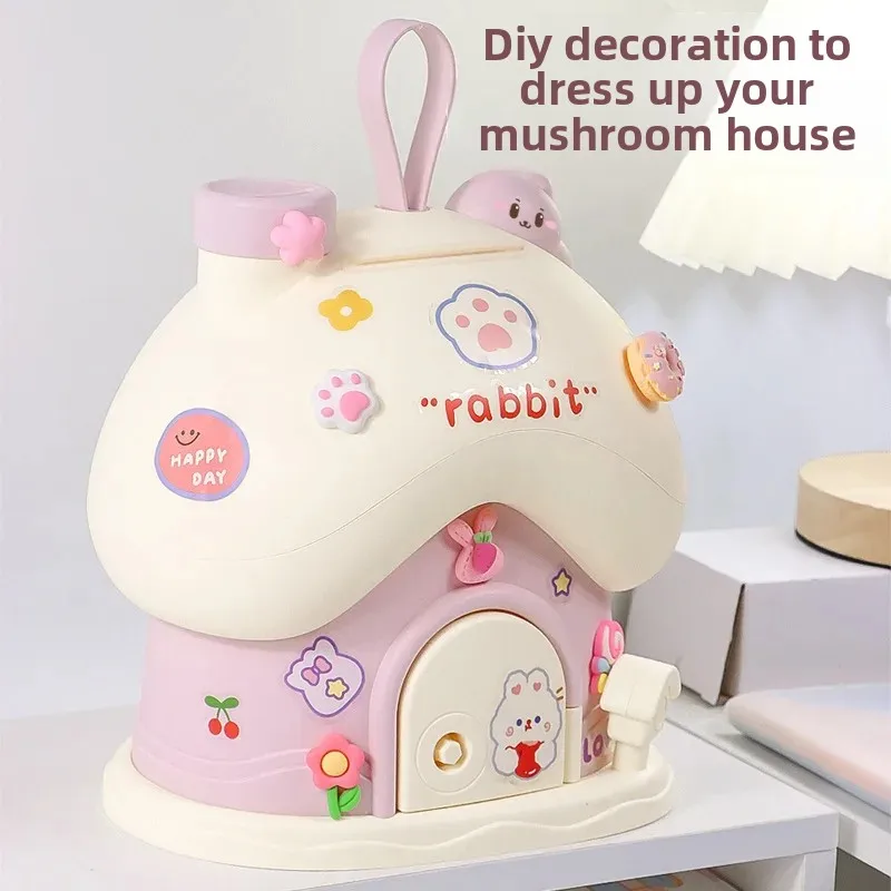 New Mushroom House Money Box DIY Sticker Boys Girls Children Gifts Removable Savings Bank Box Financial Education Toy