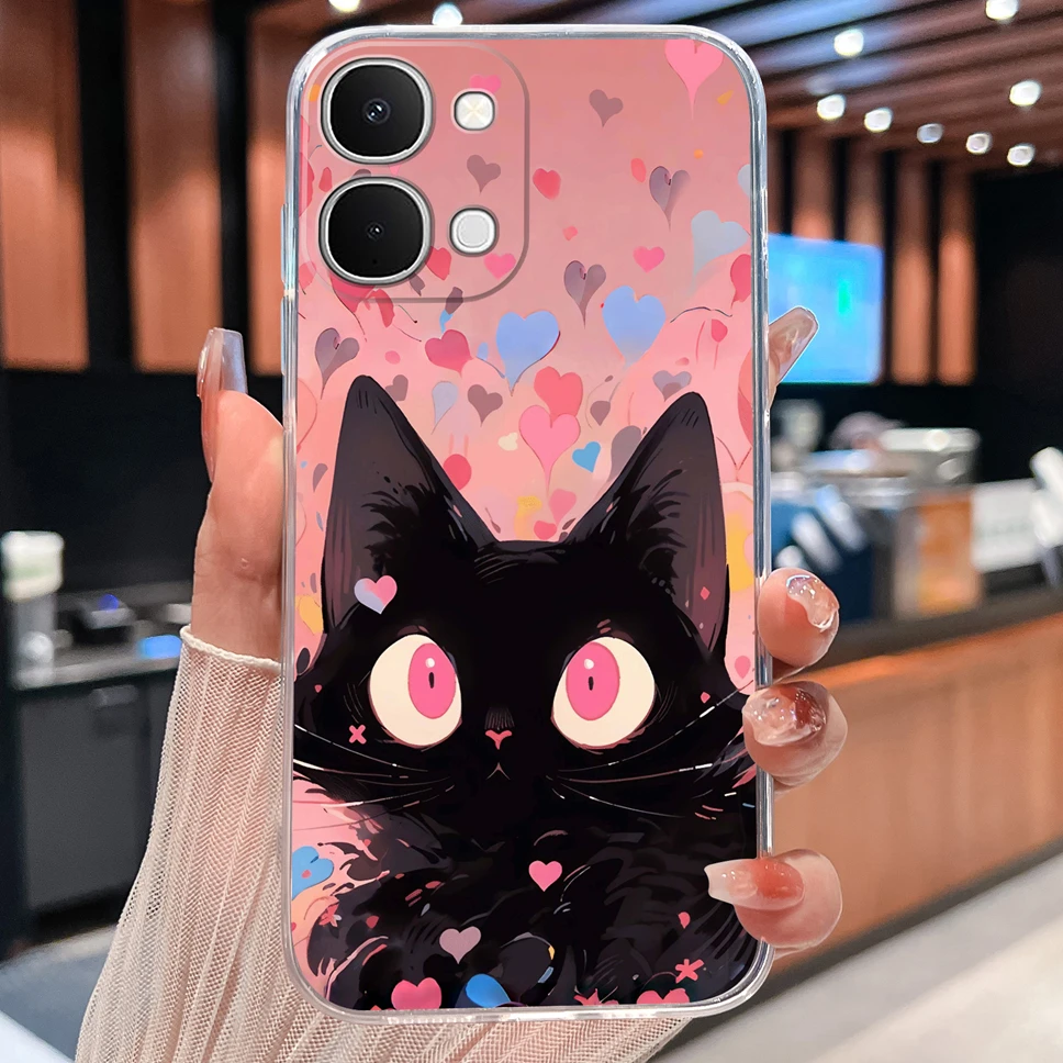 Cute Cat Cartoon Soft TPU Protective Phone Case - Clear Silicone Shockproof Cover