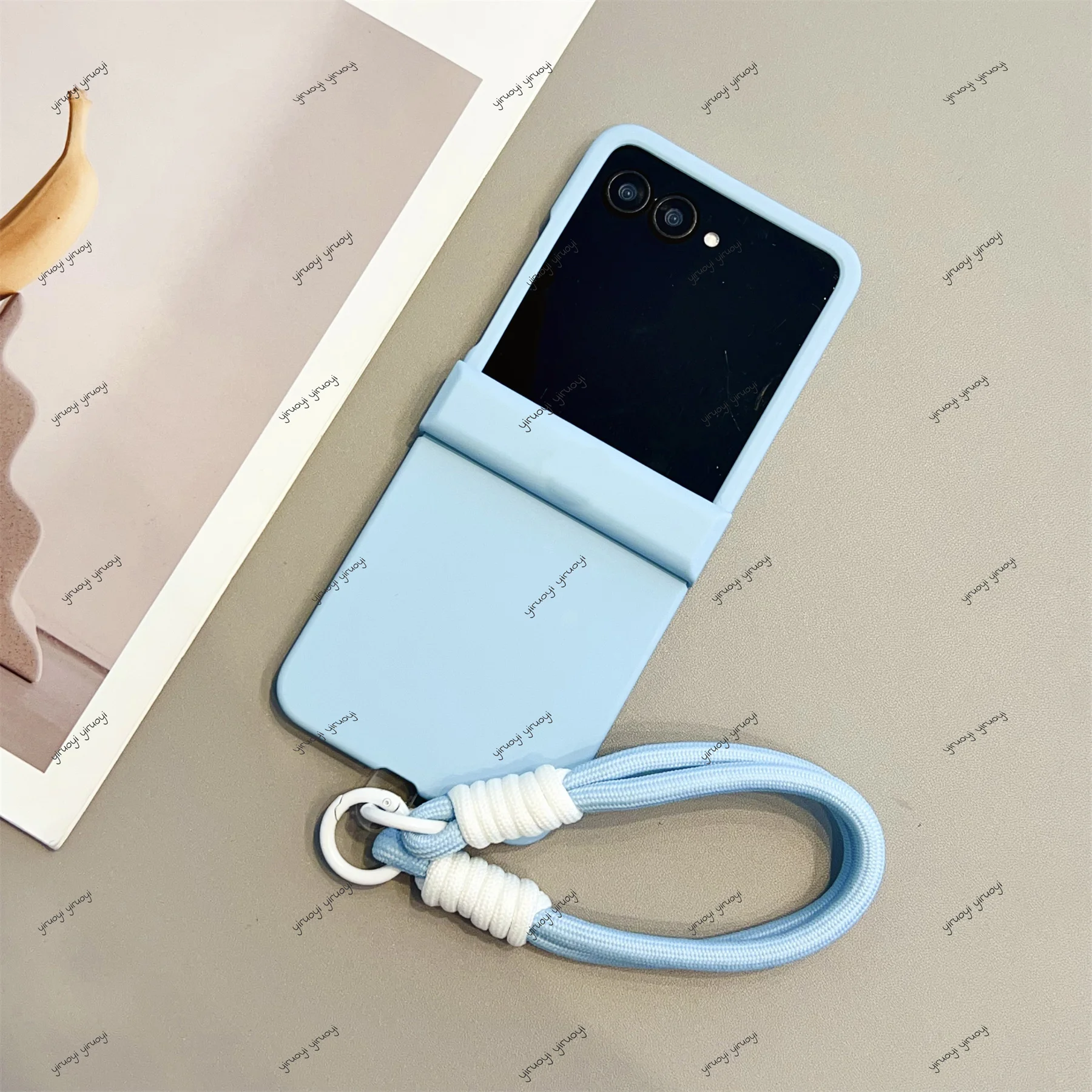 Chic Pastel Dual-Tone Smooth Phone Case with Anti-Loss Strap, Shockproof Cover