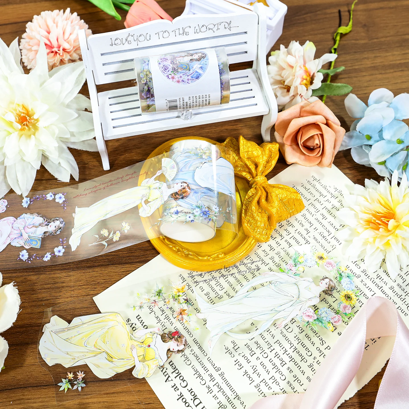 60mm*200cm 빈티지 소녀 꽃 캐릭터 풍경 PET 테이프 크리에이티브 DIY 저널 재료 콜라주 스크랩북킹 문구류