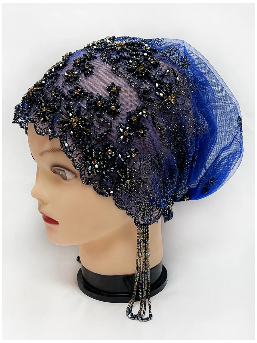 New Popular Fish Tail Hat Mesh Fabric Shiny Gold Thread Embroidery Acrylic Bead Craftsmanship Arab Muslim Dubai Prayer Headband muslim headwear,prayer hats