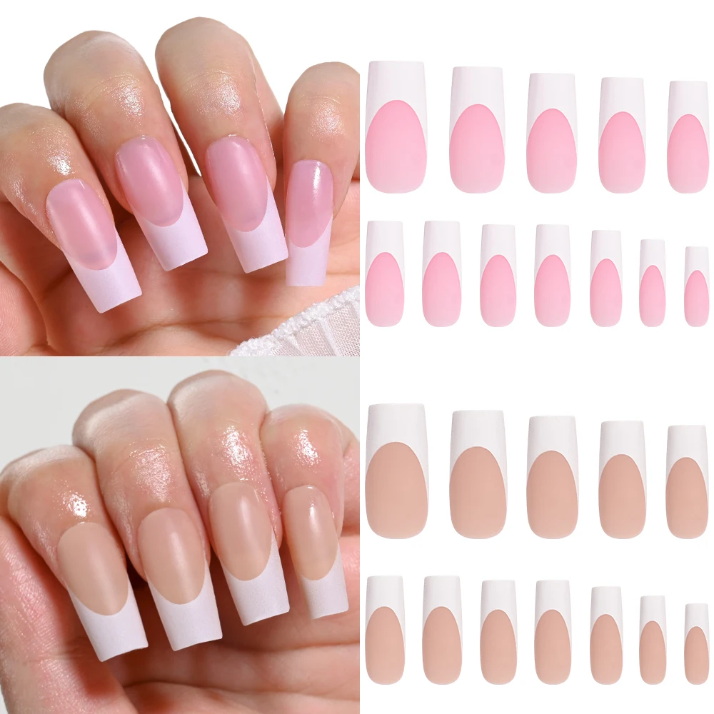 Description Picture 3 of item120/150pcs Medium-Square Pink &White French False Nail Tips Matte Pink Nude Press on Nails Full Cover Artificial Fake Nail Tips