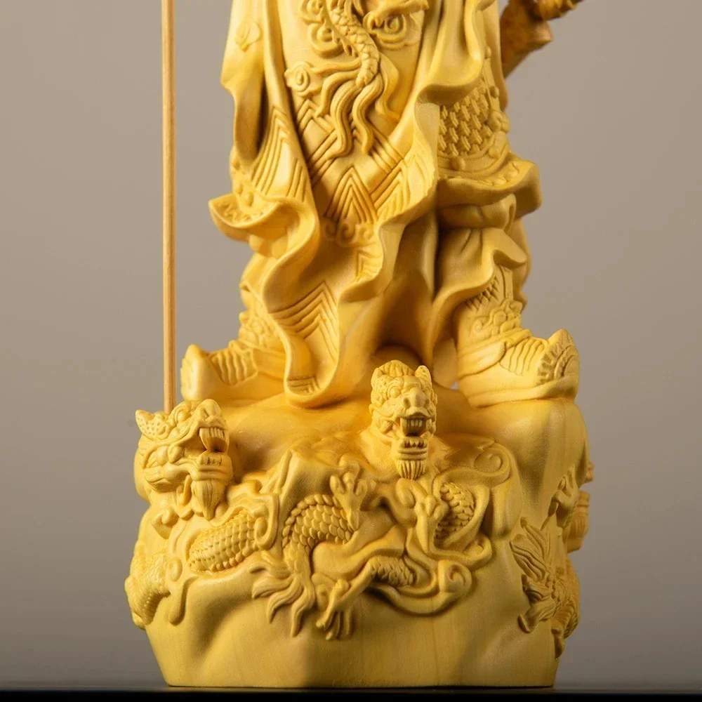 Full view of boxwood God of Wealth statue