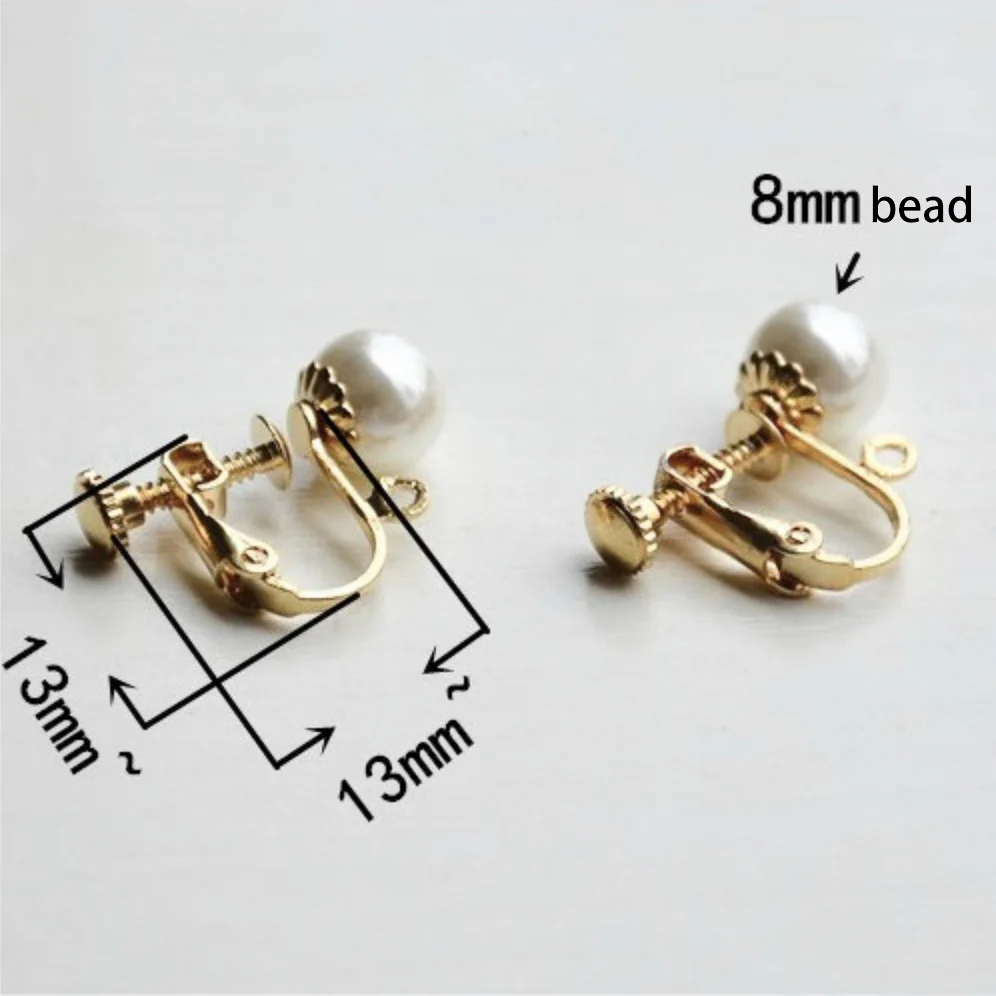 5pair/lot Ear Clip Earrings Stainless Steel U Shape Screw 8mm bead Base for DIY Ear Jewelry Making