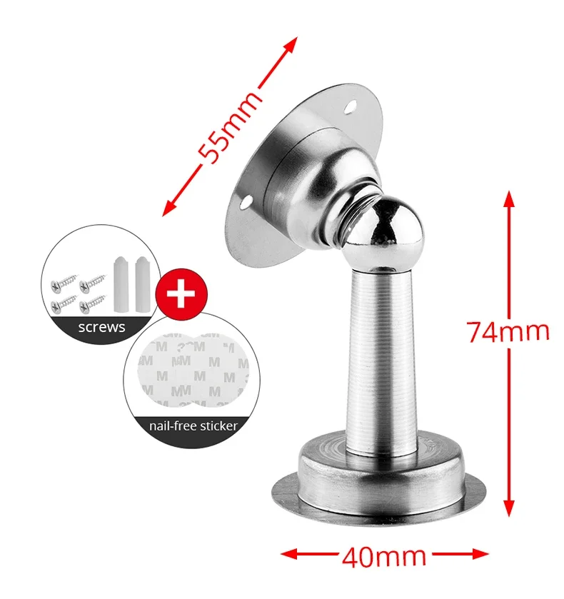Stainless Steel Magnetic Doorstop Non-Punch Wind-Proof Door Stopper Wall Mounted Floor Mounted Door Holder Hardware