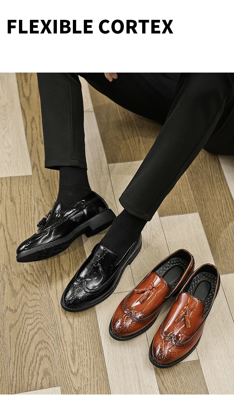 Business Männer Loafer Bequeme Leder Atmungsaktive Dicke Sohle Brogues Quaste Casual Formale Slip-on Spitze Kleid Schuhe Mann – Detail 6