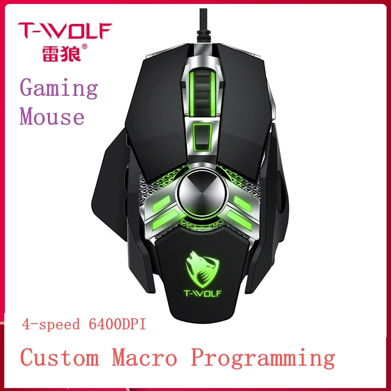 

Игровая мышь T-WOLF V10, проводная USB мышь с 7 клавишами, оптическая мышь для киберспорта, 4 скорости, 6400DPI, Регулируемая эргономичная офисная мышь