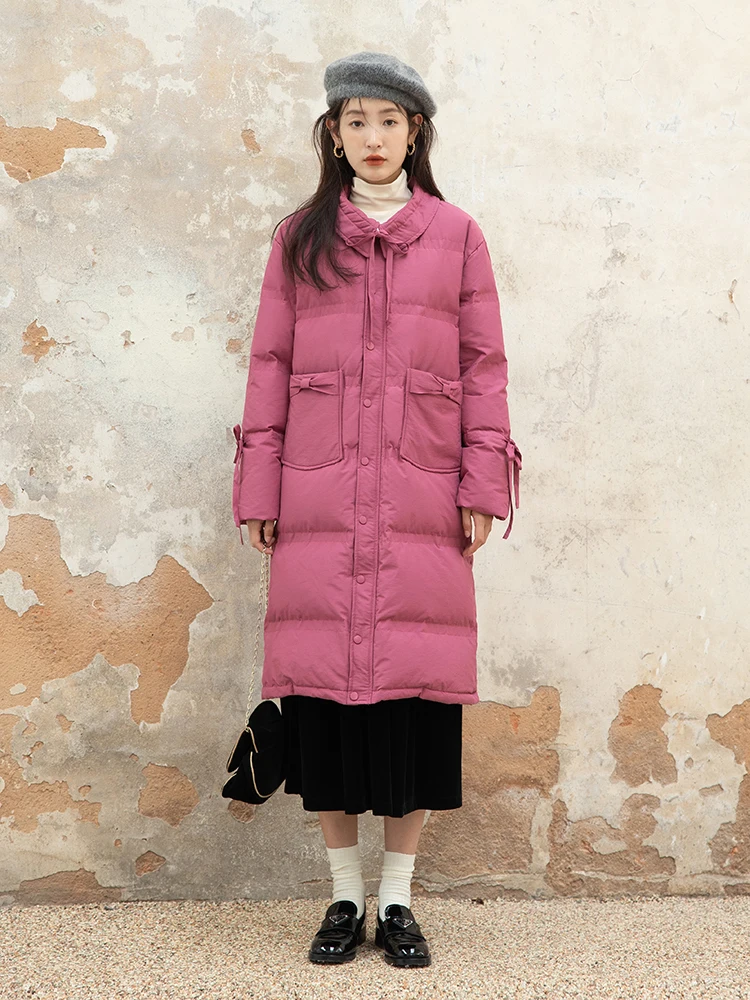 

Rose Red White Duck down Jacket Women's Winter Mid-Length Thickened Coat