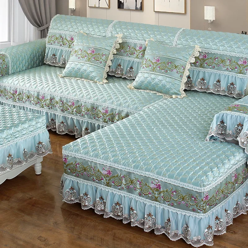 High End Embroidered Lace Sofa Cushion 17cm Edge Cushion Four Seasons Hot Selling Fabric Sofa Cushion Anti Slip Sofas Cover 5