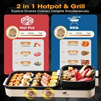Hot Pot with Grill,Indoor Hot Pot 2 in 1 Multi-function Smokeless Shabu-Shabu Hotpot Korean BBQ Grill for Simmer,Separate Dual T 2