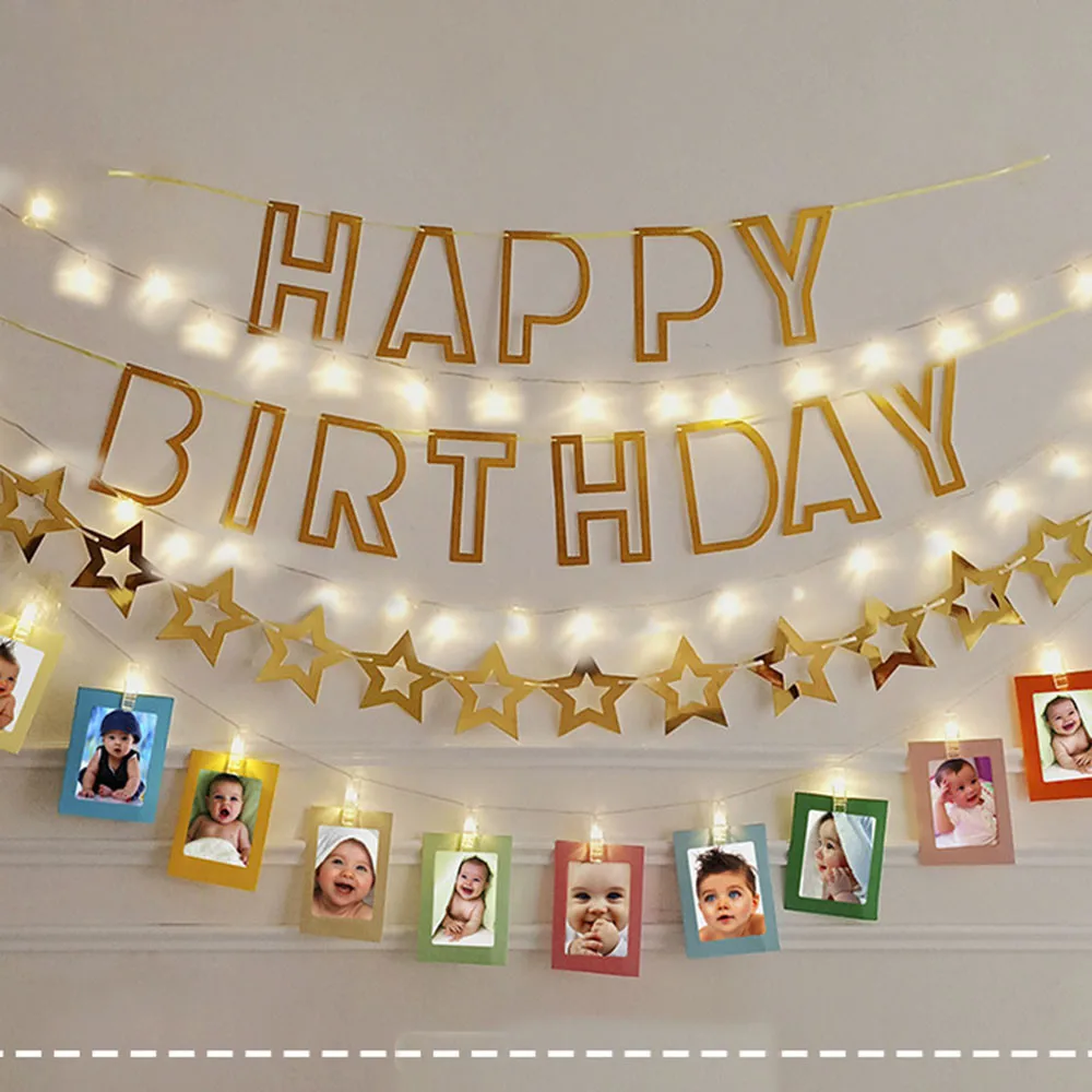 Birthday Banner Party Decorations Multi Themes DIY Colored Lights Set