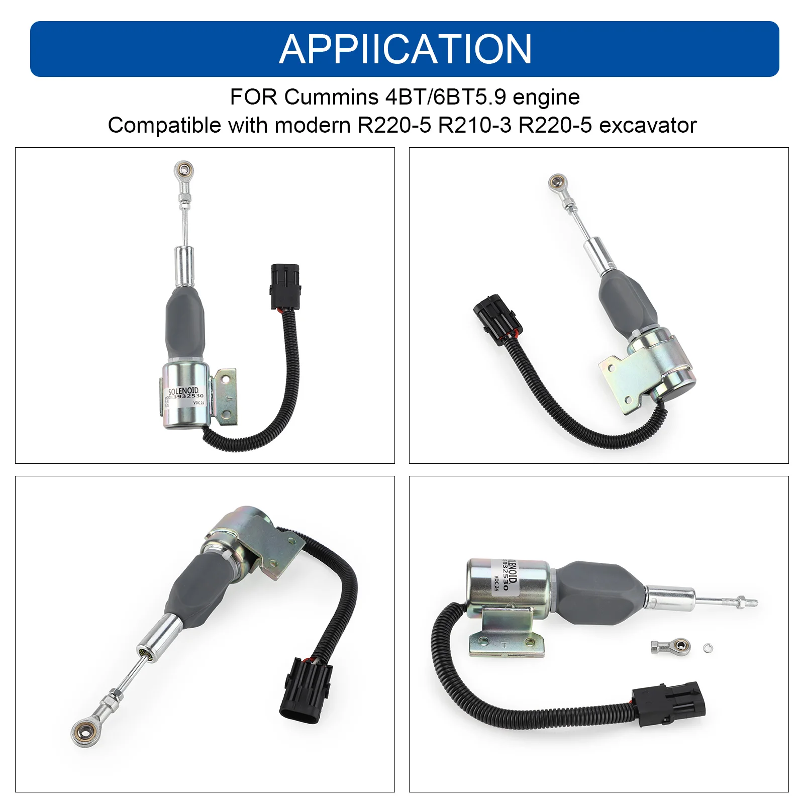 3932530 24V Diesel Engine Shut Off Valve Solenoid SA-4756-24 For Cummins 4BT 6BT5.9 Excavator Fuelsolenoid