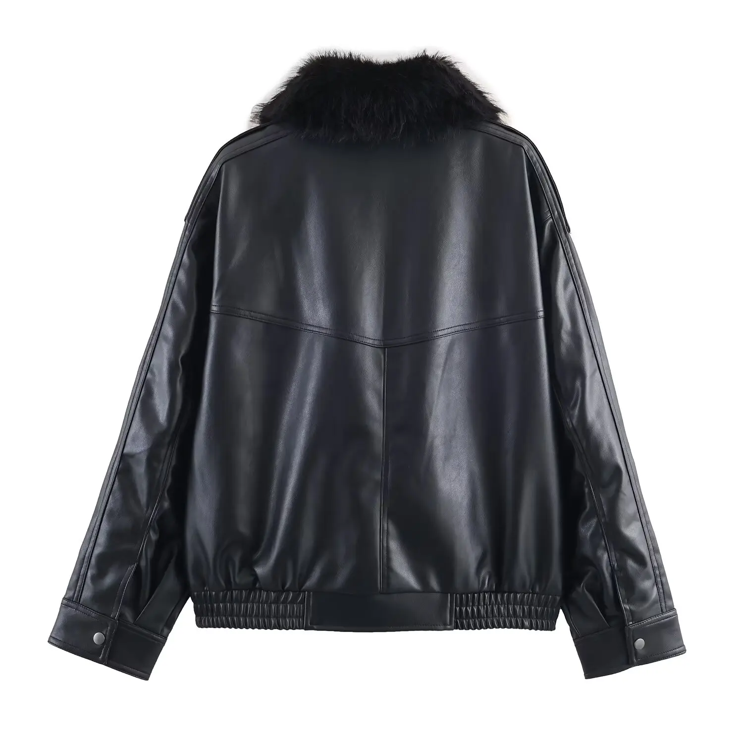 Women's Autumn Winter Removable Faux Fur Collar Leather Jacket Female With Large Pockets Zipper Style Casual Jacket Streetwear