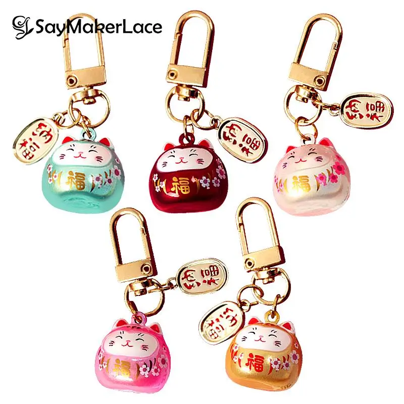 1pcs Japanese Cute Charm Cat Keychains Water Sound Bell Pendent Car