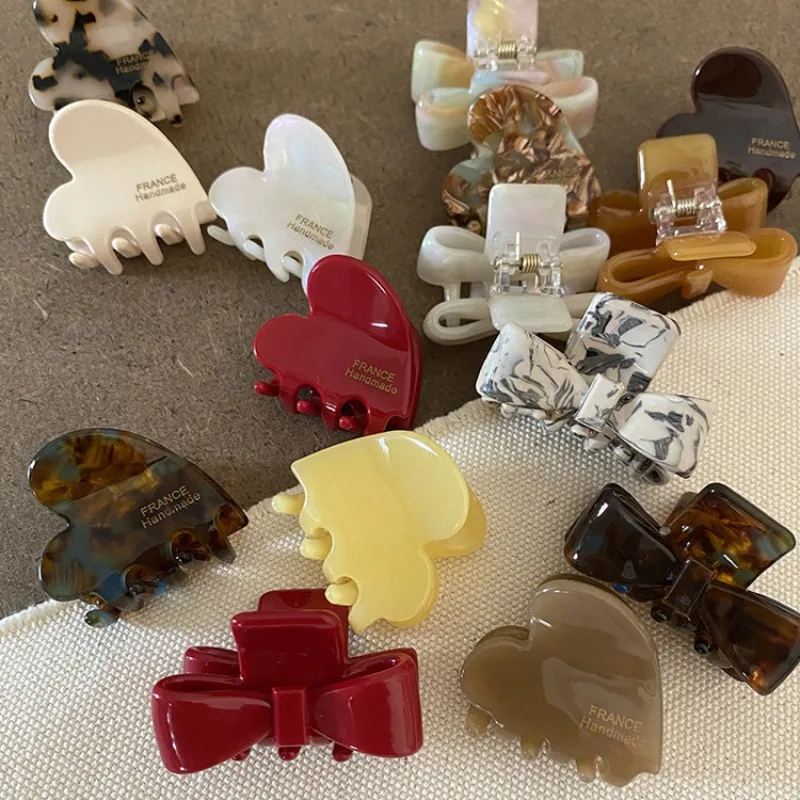 Korean Acetate Hair Claw Clip - Small Love Bow Princess Hairpin, Women's Side Bangs Clip, Elegant Non-Slip Grip Hair Accessory