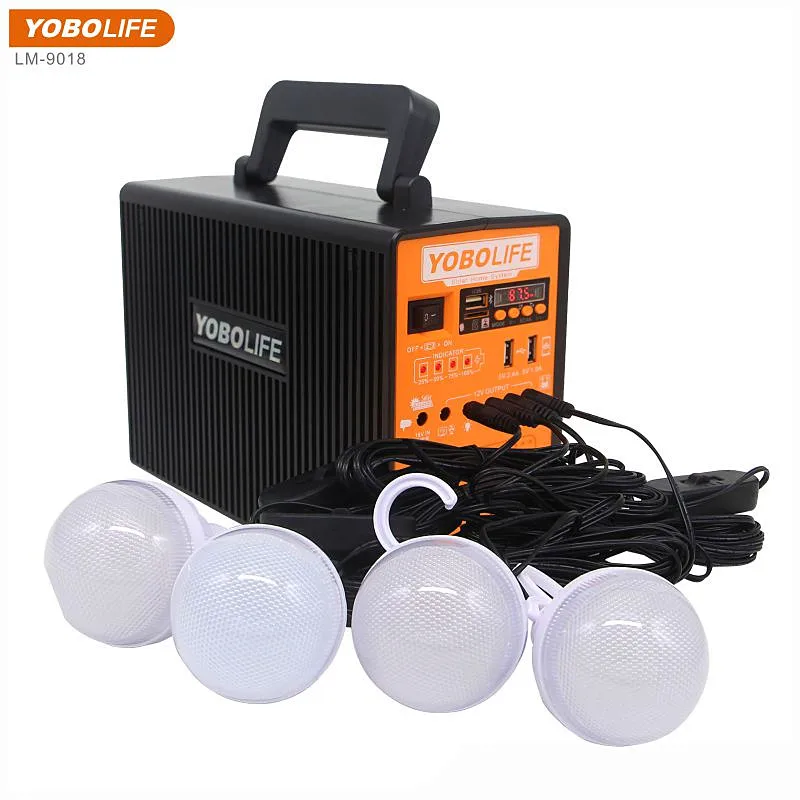 Long Lifespan LiFePO4 Battery 28W Solar Energy Kit with FM Radio/MP3/Mobile Charing Cables for Southeast Asia Market