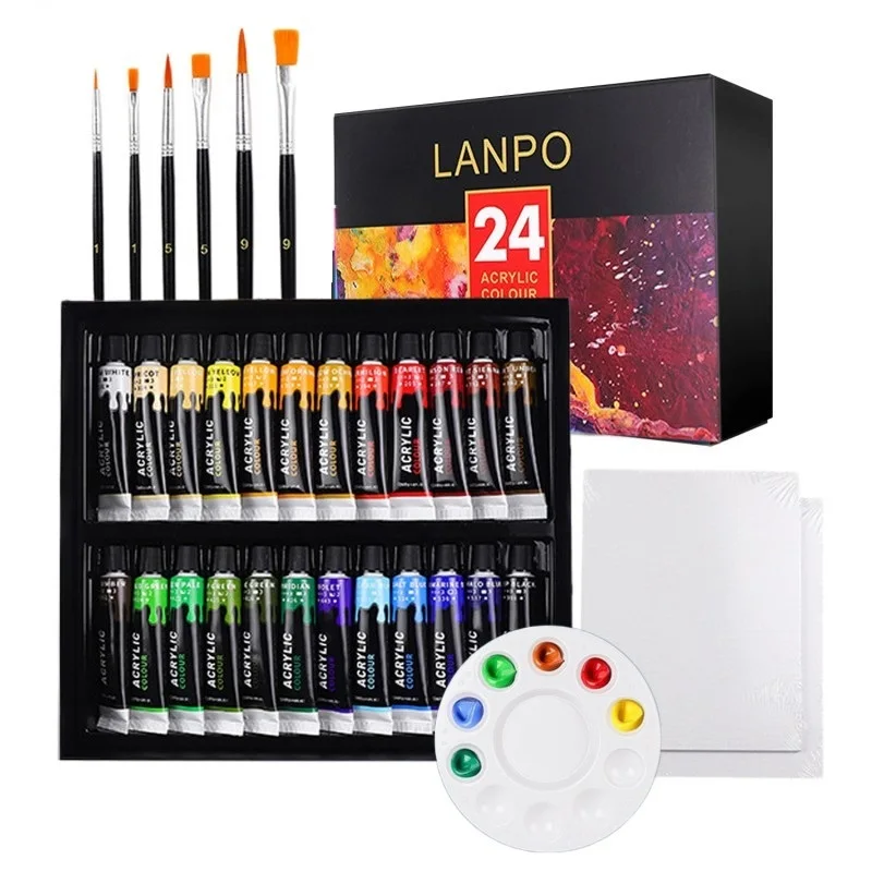 12/24 Acrylic Paint With Brush And Palette 12 ML Waterproof Acrylic Paint Tube for Wood/Canvas/Fabric Artist Drawing Set htvront 24 colors 60ml professional acrylic paint set hand painted wall paint tubes artist draw painting pigment with free brush