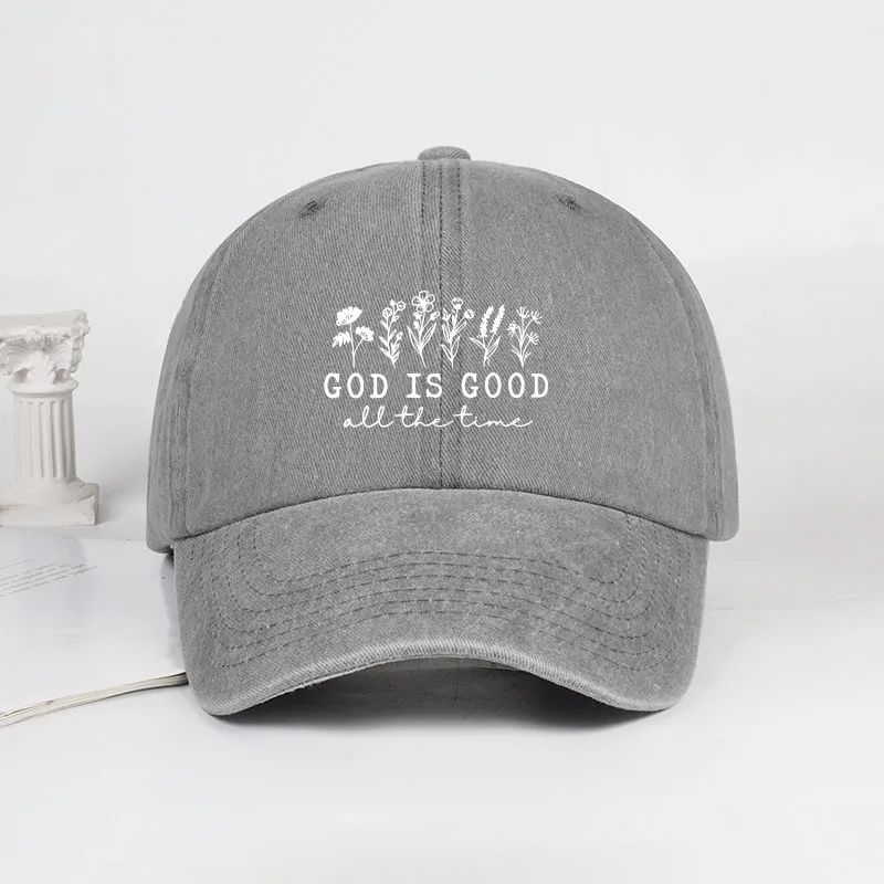 MLFO “God is Good” 꽃무늬 프린트 야구 모자 가볍고 통기성이 좋으며 조절 가능한 버클 남녀공용 일상 통근 및 야외 하이킹