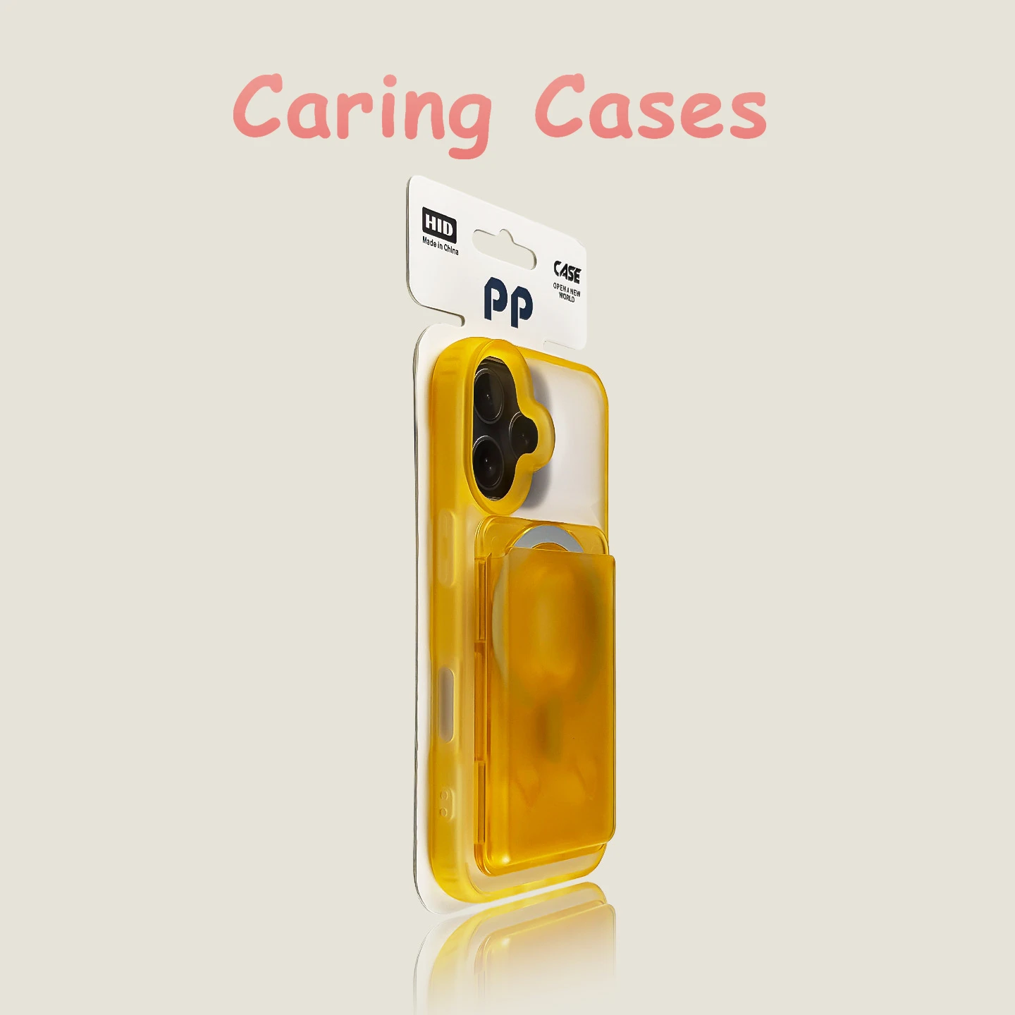 Yellow Shockproof MagSafe Card Holder Case with Frosted Clear Design and Lanyard
