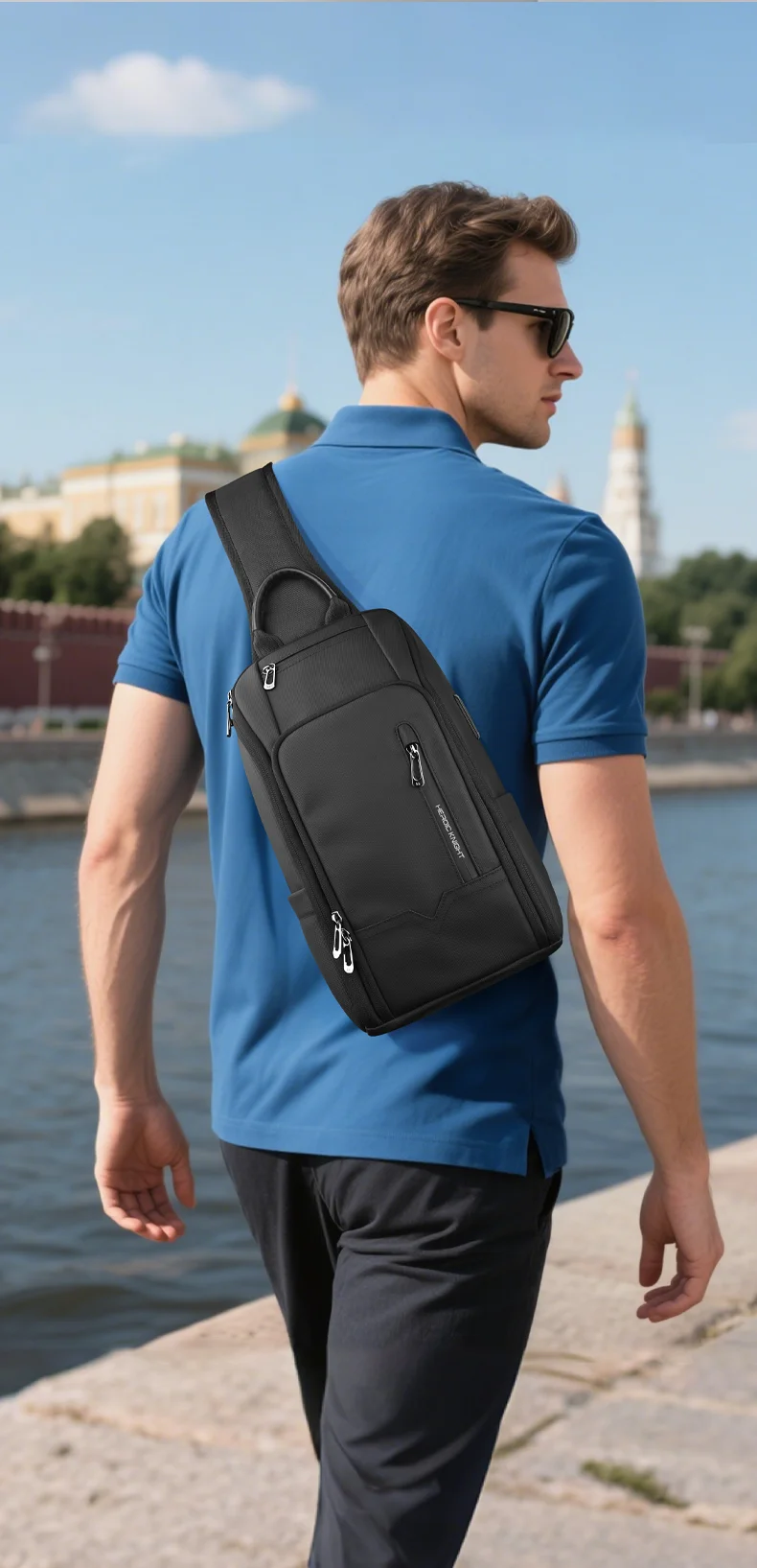 HcanKcan Mode Herren Umhängetasche Multifunktions USB Umhängetasche Wasserdicht Messenger Pack Trend Sport Reise Sling Brusttasche – Detail 7